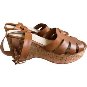 Womens Charlotte Russe Platform Strappy Black Wedge Cork Ankle Strap Sandals - 9